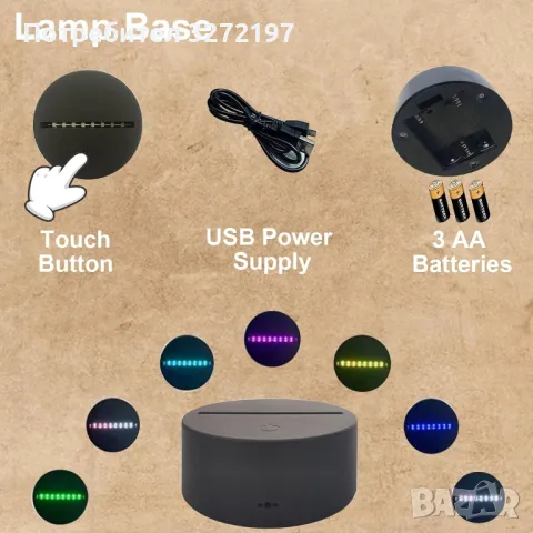 Холограмна 3D LED лампа Пингвин,RGB Седемцветен Интелигентен Контрол,USB, снимка 4 - Настолни лампи - 49517700