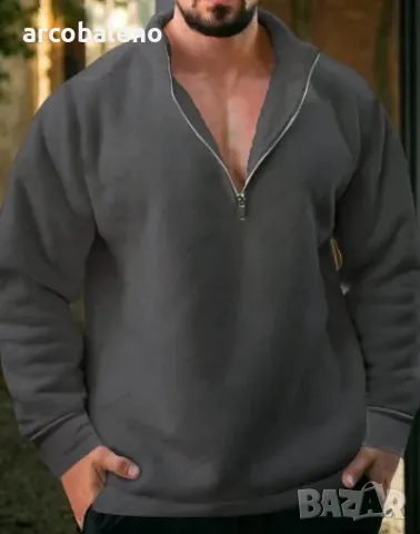 Мъжки свободен ежедневен едноцветен суичър с половин цип, 8цвята , снимка 11 - Суичъри - 48416599