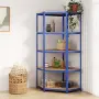 vidaXL Ъглов стелаж с 5 рафта, синьо, стомана и инженерно дърво, снимка 2