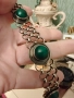 Ретро масивна сребърна гривна с естествен малахит, снимка 3