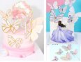 10 пеперуди картонени златен контур на тел розови лилави топери украса декор за торта