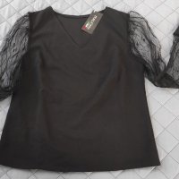 Черна блузка с дантелени ръкави , снимка 2 - Блузи с дълъг ръкав и пуловери - 40204782