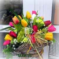 Пролетна кошничка с 19 лалета, снимка 2 - Подаръци за жени - 39816849