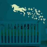 Еднорог Unicorn светещ флуоресцентен неонов стикер самозалепващ лепенка за стена и мебел детска стая, снимка 2 - Други - 31251558