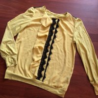 Дамска жълта блуза с дантела , снимка 1 - Блузи с дълъг ръкав и пуловери - 30359500