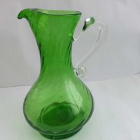 Стара стъклена кана цветно зелено стъкло, снимка 12 - Антикварни и старинни предмети - 29570816