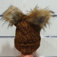 Нова зимна дамска шапка с 2 помпона/пуха, снимка 3 - Шапки - 35488809