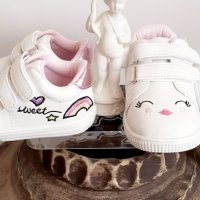 №18-№23, Бебешки обувки за момиче, бели с цветни декорации BUBBLE KIDS, снимка 2 - Бебешки обувки - 39952677