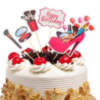 6 бр Козметика сенки в обувка Happy Birthday топер клечки картон декор украса за торта рожден ден, снимка 1 - Други - 30317896