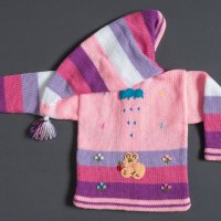Розова перуанска детска жилетка с елфска качулка, размери от 0 до 7 години , снимка 2 - Детски пуловери и жилетки - 35537452