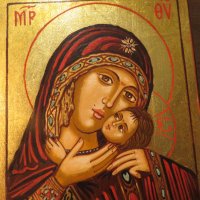 Стара ръчно рисувана икона на Света Богородица 21 х 15 см - за зачатие и раждане на дете, съхранение, снимка 2 - Икони - 39877413