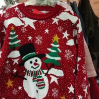 Меки финни коледни пуловери, червецвят с снежинки и картинка снежен човек  за 2,3,4,5,6,7,8,9години, снимка 1 - Детски пуловери и жилетки - 38973327