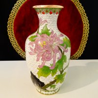 Китайска медна ваза Клоазоне,Cloisonne,маркирана. , снимка 2 - Вази - 36916498