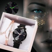 Луксозен дамски часовник „звездно небе“ тип гривна. Цветове - черен!, снимка 6 - Дамски - 44244390