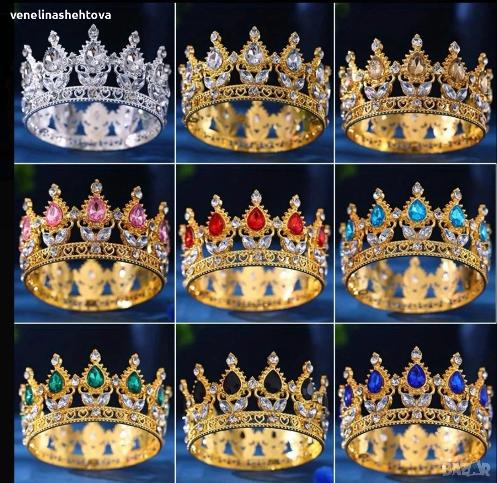 Златиста корона тиара с цветни камъни за декорация на торта , снимка 1