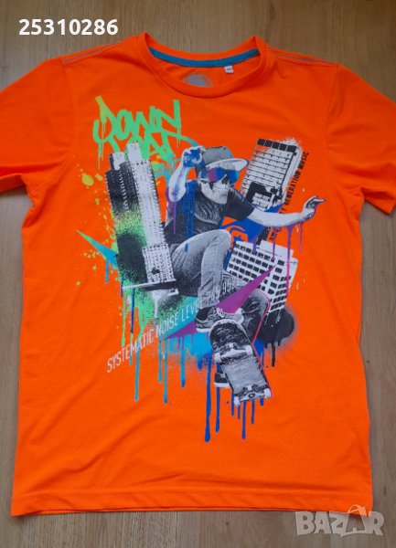 Тениска в електриково оранжево с череп, снимка 1