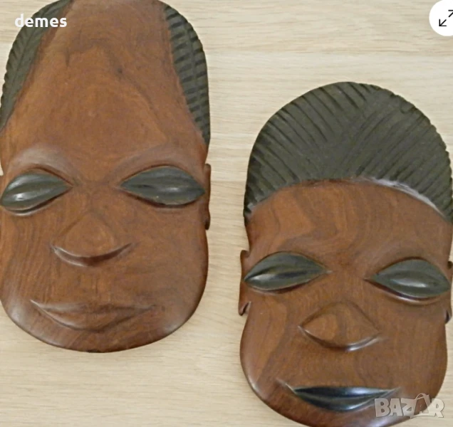 Сет от две маски-мъж и жена от тик, Замбия, снимка 1