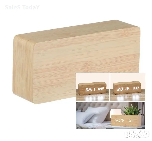 Часовник с будилник, метеорологична станция, 15см, снимка 1