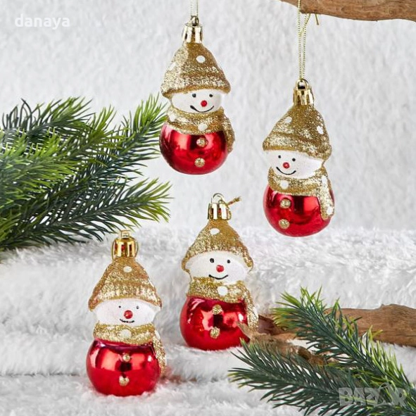 6124 Коледни играчки за елха Снежен човек, 4 броя, снимка 1