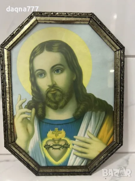 Печат на Светото сърце на Исус от Викторианската епоха Victorian Era Sacred Heart of Jesus Print , снимка 1