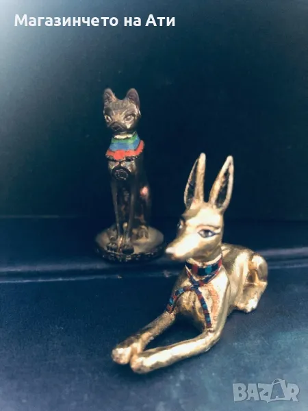Месингови фигури на Анубис и Бастет, снимка 1