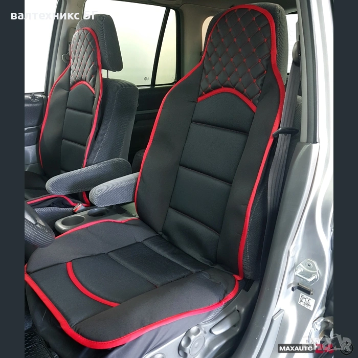 Комплект универсални калъфи за седалки на МПС - 2бр/к-т - черно с червено , снимка 1