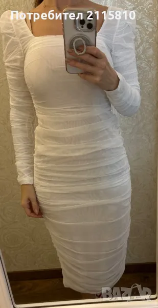 Дамска елегантна рокля в бяло, снимка 1