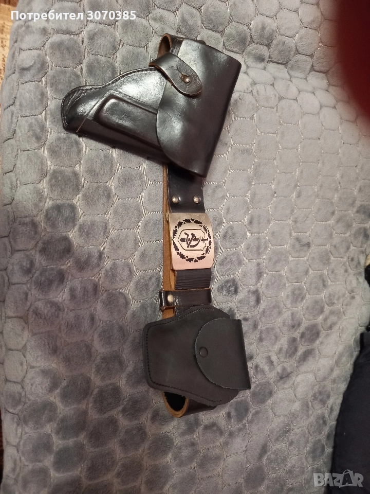 Черен кожен колан народна милиция с кобури, снимка 1