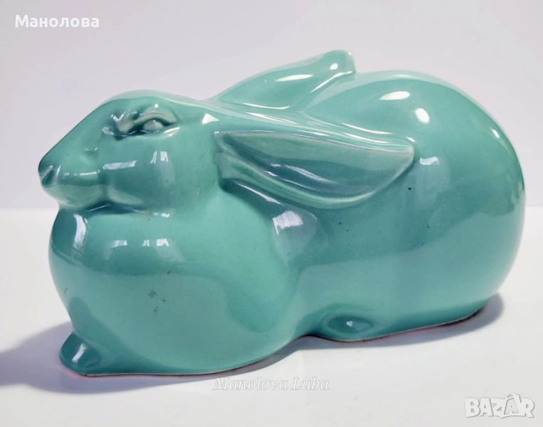 Японски зодиакален заек, керамична фигурка, талисман за късмет, богатство, Okimono Interior. , снимка 1