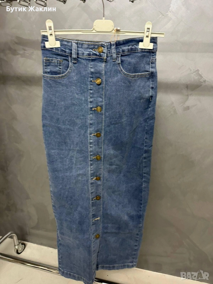 Дълга деним пола с копчета , снимка 1