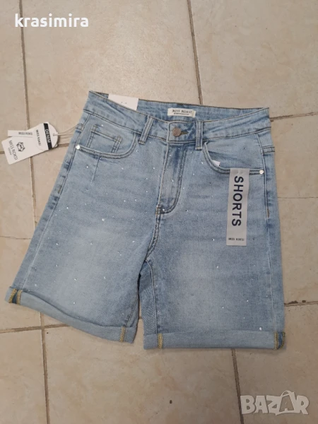 Дънкови панталонки с камъчета , снимка 1