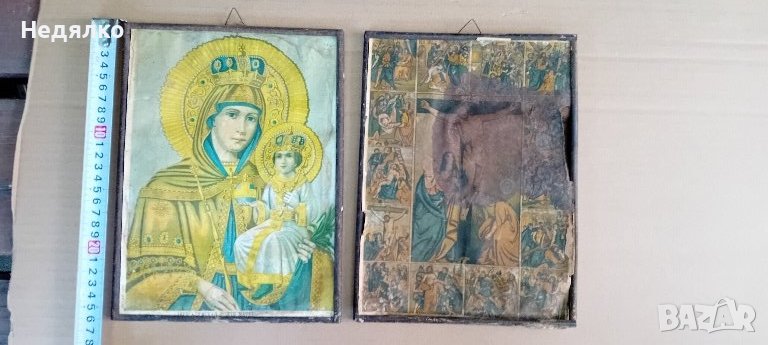 2бр стари литографии,Спасителя и Божията майка, снимка 1