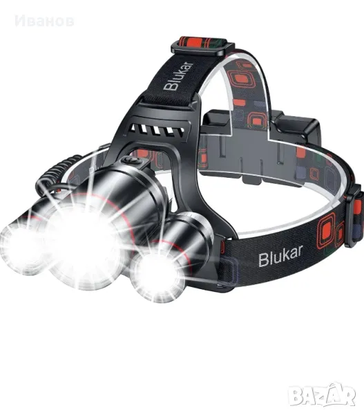 LED акумулаторен челник Blukar, супер ярък 8000 лумена с 5 режима и червена светлина, IPX6, снимка 1