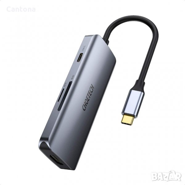 CHOETECH USB Type-C Hub  7в 1, 3xUSB 3.0, 4К HDMI, /TF/SD четец на карти, PD - 100 W, снимка 1
