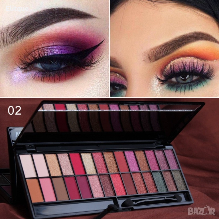 Палитра сенки за очи с 28 нюанса, 2 четки за гримиране и огледалце, снимка 1