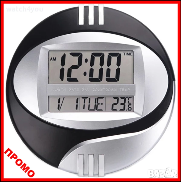 НОВ ДИГИТАЛЕН СТЕНЕН ЧАСОВНИК С ТЕМПЕРАТУРА.LCD ЕЛЕКТРОННИ СТЕННИ ЧАСОВНИЦИ С ГОЛЕМИ ЦИФРИ, снимка 1