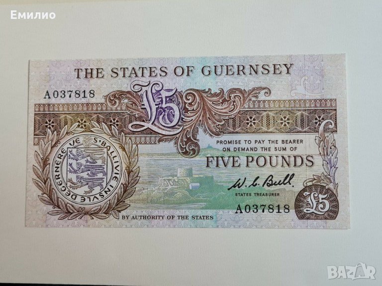 Scarce GUERNSEY 🇬🇬  £ 5  ND 1980  UNC, снимка 1