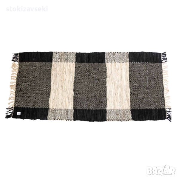 Килим тип черга с ресни, сиво с черно, 4 размера, снимка 1