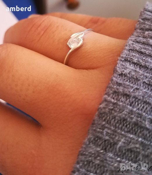 Сребърен пръстен с бял цирконий - модел R060, снимка 1