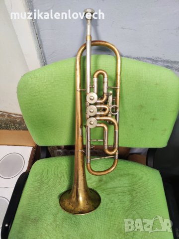 WELTKLANG Vintage Rotary Trumpet DDR - Ротари Б Тромпет  /ОТЛИЧЕН/, снимка 3 - Духови инструменти - 44257492