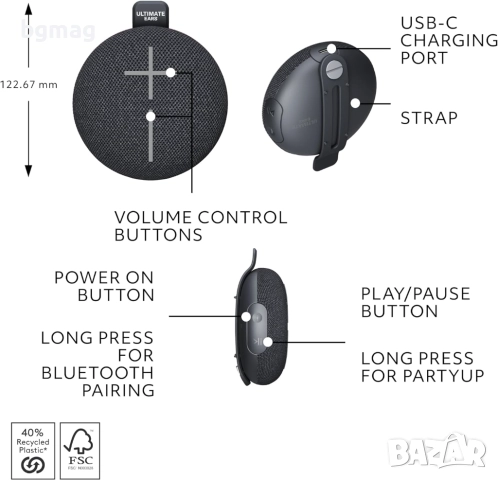 UE MINIROLL безжична Bluetooth тонколонка, черен цвят, снимка 8 - Bluetooth тонколони - 52124916