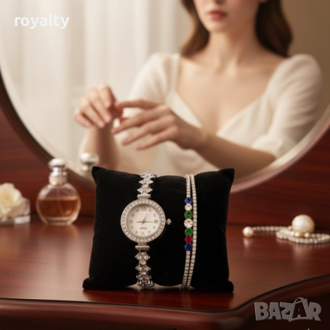 Дамски комплект часовник с гривна – елегантен подарък в луксозна кутия, снимка 3 - Дамски - 52122063