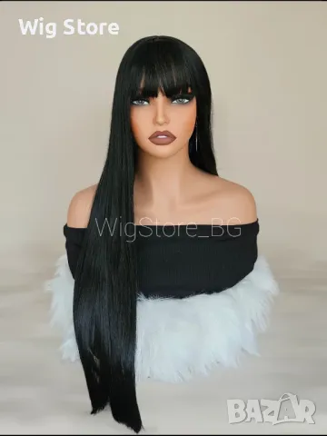 Права черна перука с бретон, снимка 4 - Аксесоари за коса - 47824658