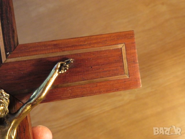 Стар кръст разпятие Хрисово, Исус Христос 20 х 36 см с бронзови лайсни, Израел бог религия Йерусалим, снимка 4 - Антикварни и старинни предмети - 35333993