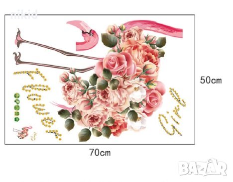 Фламинго с цветя опашка стикер за стена и мебел стая самозалепващ, снимка 3 - Други - 29426747