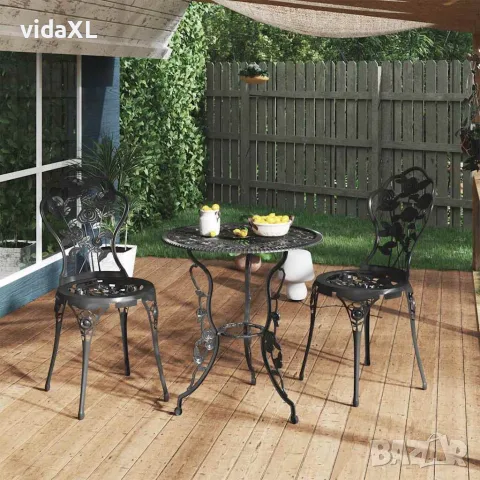 vidaXL Бистро комплект, 3 части, лят алуминий, черен, снимка 2 - Градински мебели, декорация  - 56146589