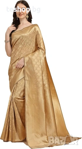 Дамско копринено сари Jaanvi Fashion Kerala Banarasi с жакардова изработка Zari и нешита блуза