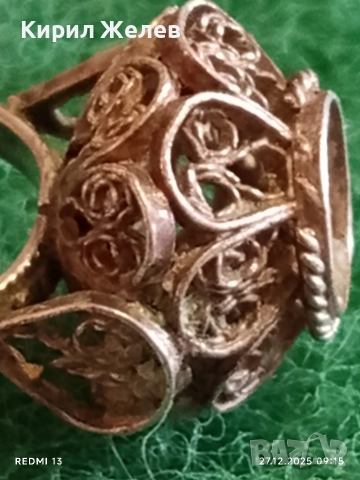 Старинен възрожденски стил сребърен пръстен филигранна изработка 52446, снимка 6 - Пръстени - 52909420