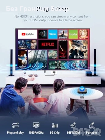 Нов 5G HDMI безжичен адаптер 1080P за видео, презентации, филми, лаптоп, снимка 2 - Друга електроника - 52582131