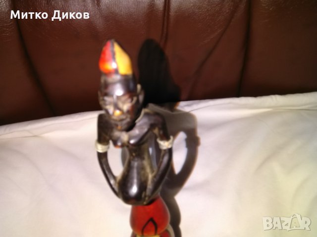 Африканска дървена фигура маска цветна височина 210мм, снимка 4 - Декорация за дома - 29114592